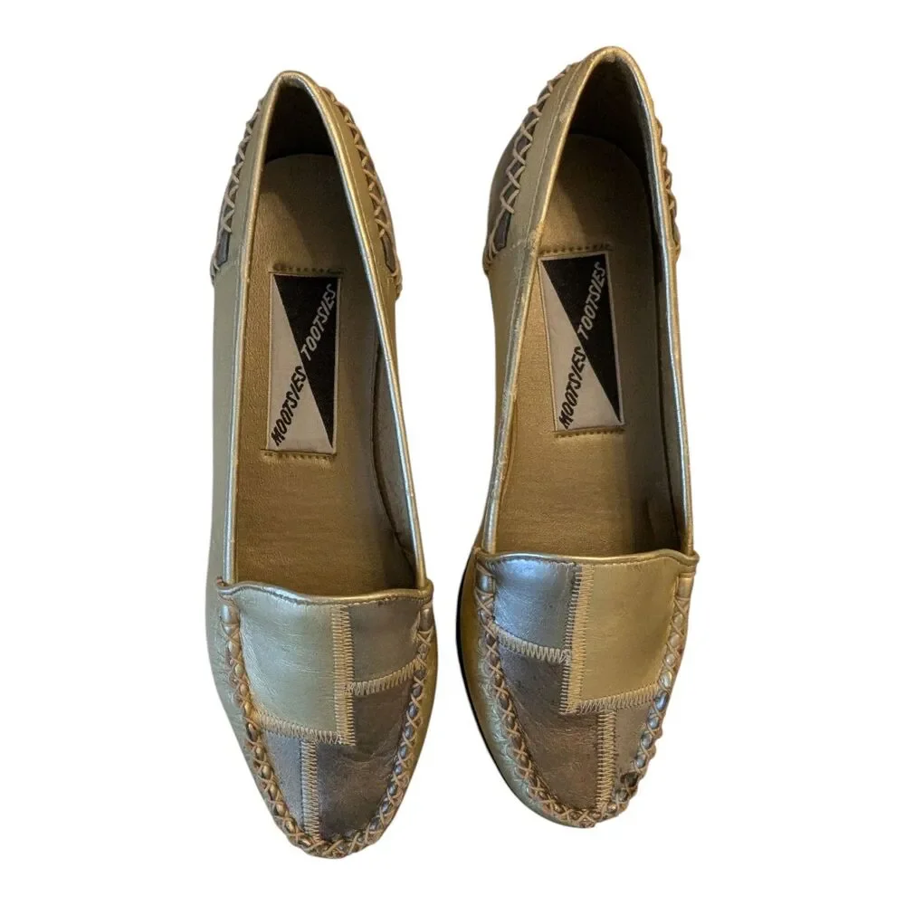 Mootsies Tootsies Metallic Patchwork Leather Loafers Womens 6M Distressed Casual